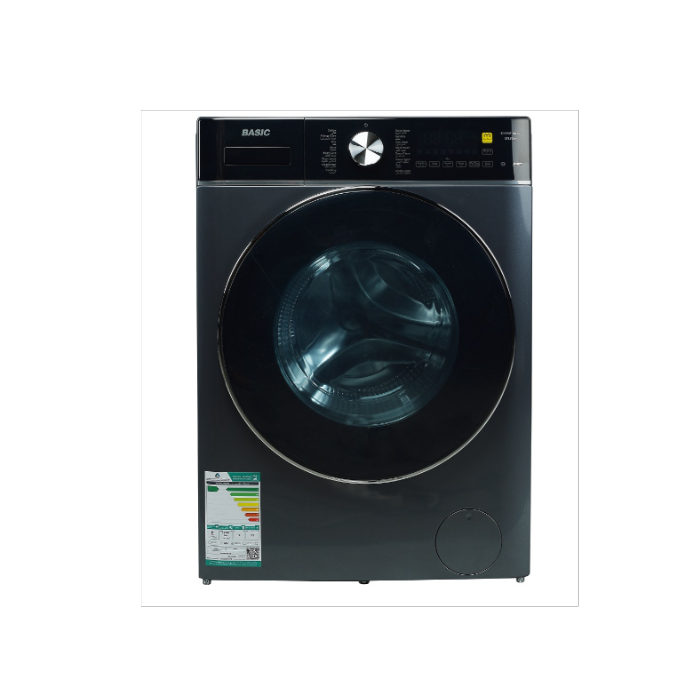 بيسك غسالة اتوماتيك امامية، سعة 10 كجم تنشيف 100%، تنشيف 6 كجم، 1400 دورة، انفرتر، فضي - BAWMDF-MB10S