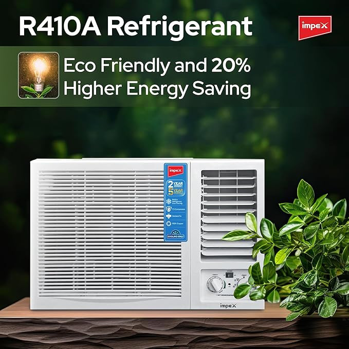 مكيف شباك سعة 1.5 طن 18000 وحدة حرارية بريطانية من امبيكس، نحاس 100% بتقنية الزعنفة الذهبية للتبريد فقط، مبرد صديق للبيئة R410A وضاغط، IM18W3CCSA